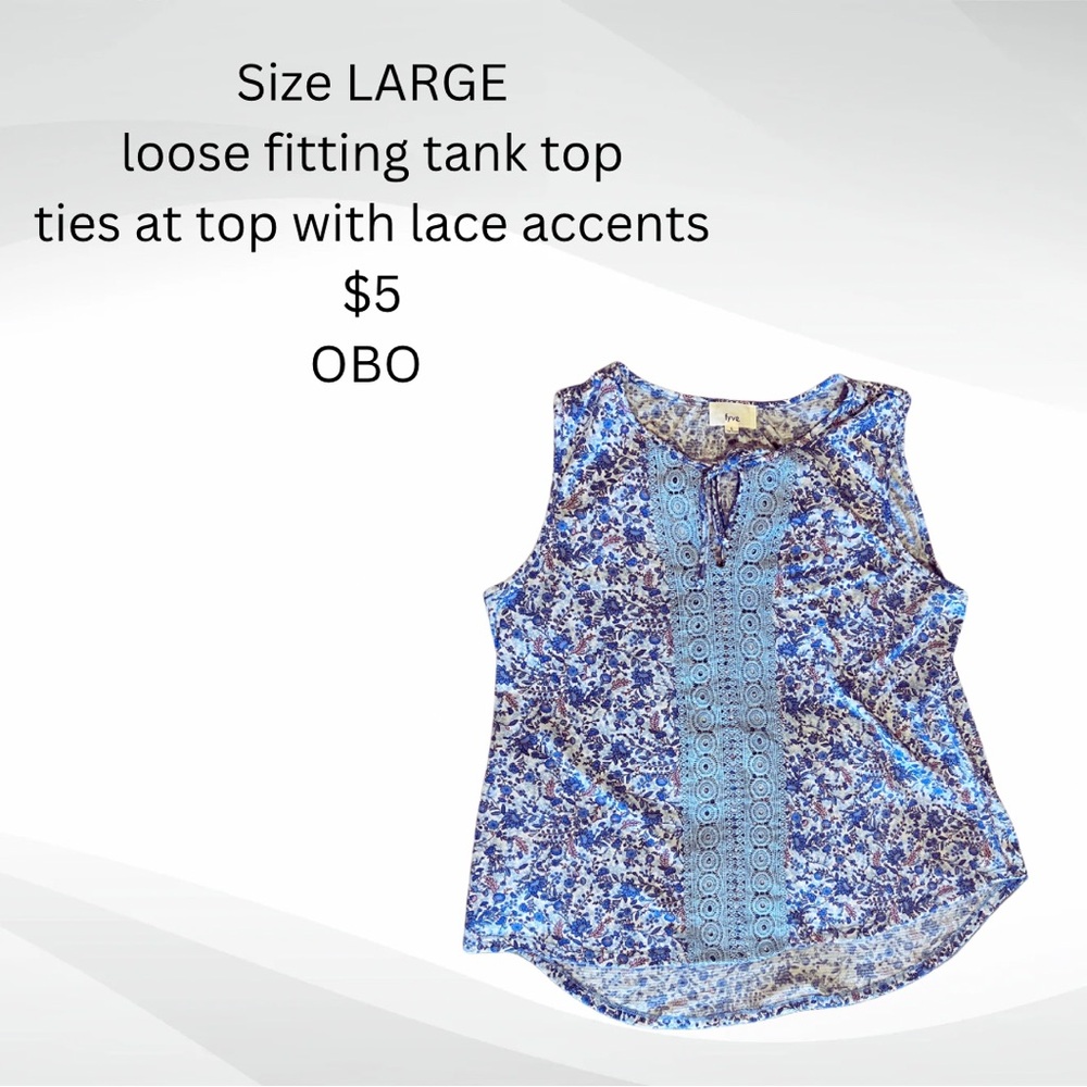 Blue Floral Tank Top with Lace Accents
